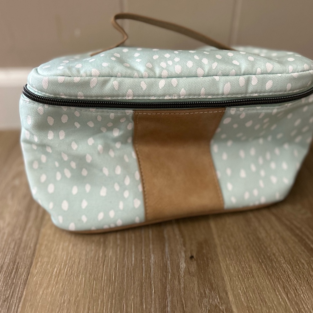 Mint Green Cosmetic Bag with Tan Accent